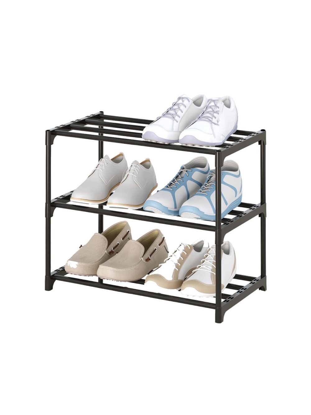 New 3-Tier Small Shoe Rack, Metal Stackable Kids Shoe Shelf Storage